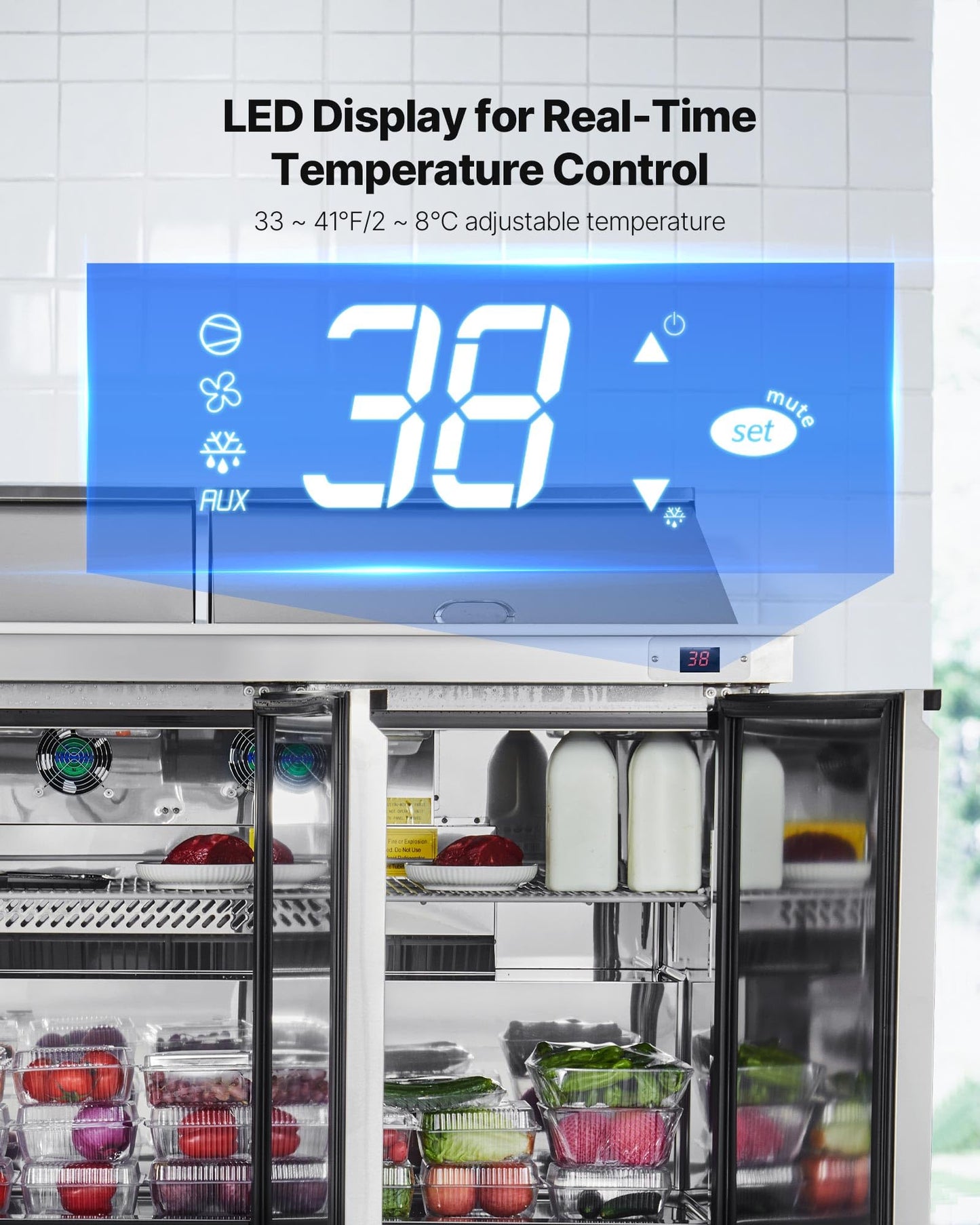 Vevor 72W Commercial Refrigerator, 18.7 Cu. Ft Sandwich Prep Refrigerated Table, Mega Top Food Prep Fridge With 30 Pans And Cutt