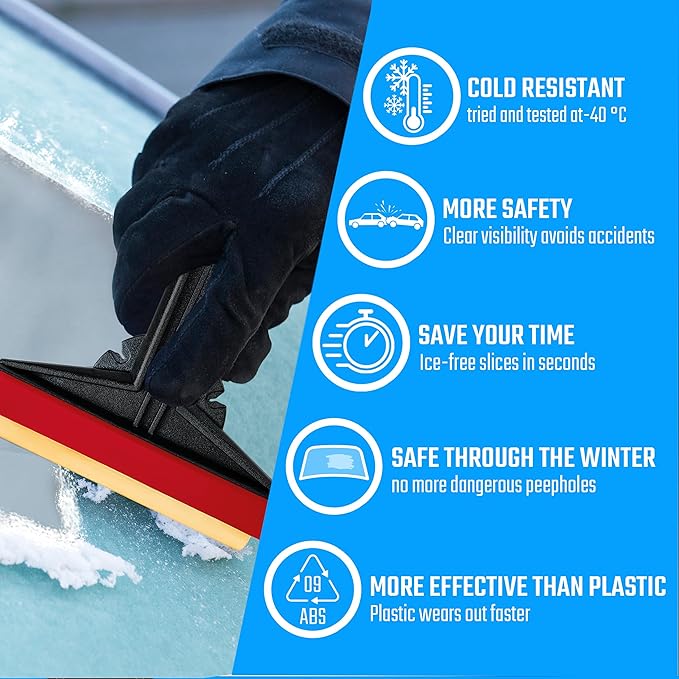 Car Ice Scraper Brass Blade - Fast, Effortless, efficient & Easy - Brass Ice Scrapers for Car Windshield Ice Scraper - Brass Ice Scraper for Car - Original Murska from Europe - Winter A054 Black Red