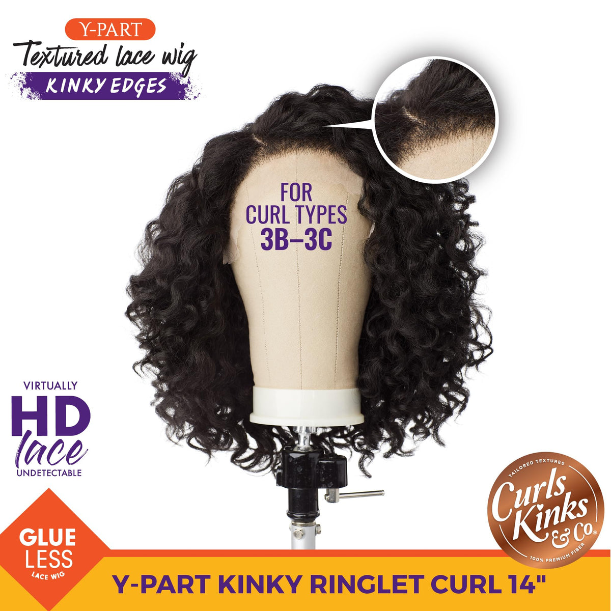 Sensationnel Curls Kinksandco Kinkyedges Wig - Kinky Ringlet Curl 14 inch Y Part Lace Natural Kinkytexture Edged Hairline for Na