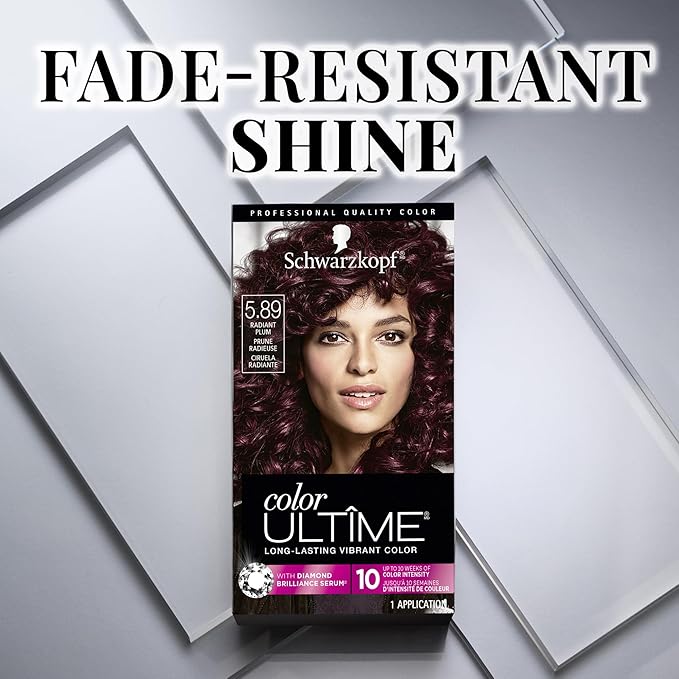 Schwarzkopf Color Ultime 5.89 Radiant Plum Hair Dye, Permanent Intense Plum with Diamond Brilliance, Fade-Resistant, Covers Grays, All Hair Textures