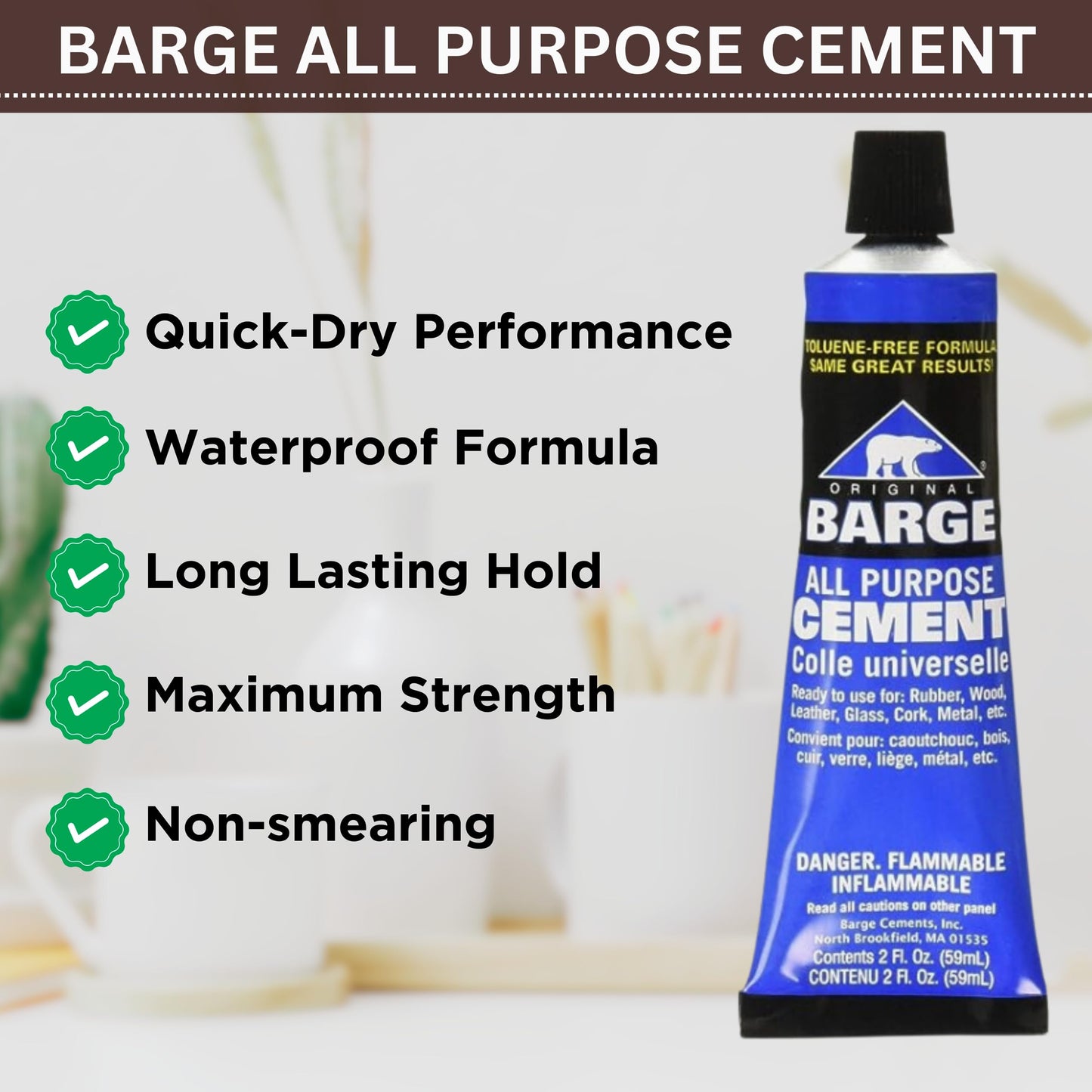 Barge Contact Cement Adhesive All Purpose (2oz) with Pixiss Paste Spreaders (5pcs) - Water Resistant & Toluene-Free Quick Dry Cement - Barge Cement for Shoes, Vinyl, etc. with 5pc Glue Spreader Set