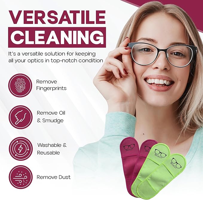 Eyeglass Cleaning Cloth, 4 Pack, Eyeglass Cleaning Wipes, Lens Wipes for Eyeglasses, Eye Glasses Cleaner Wipes, Eye Glass Clean Cloths, Eye Glasses Cleaner Cloth (Rose/Green)