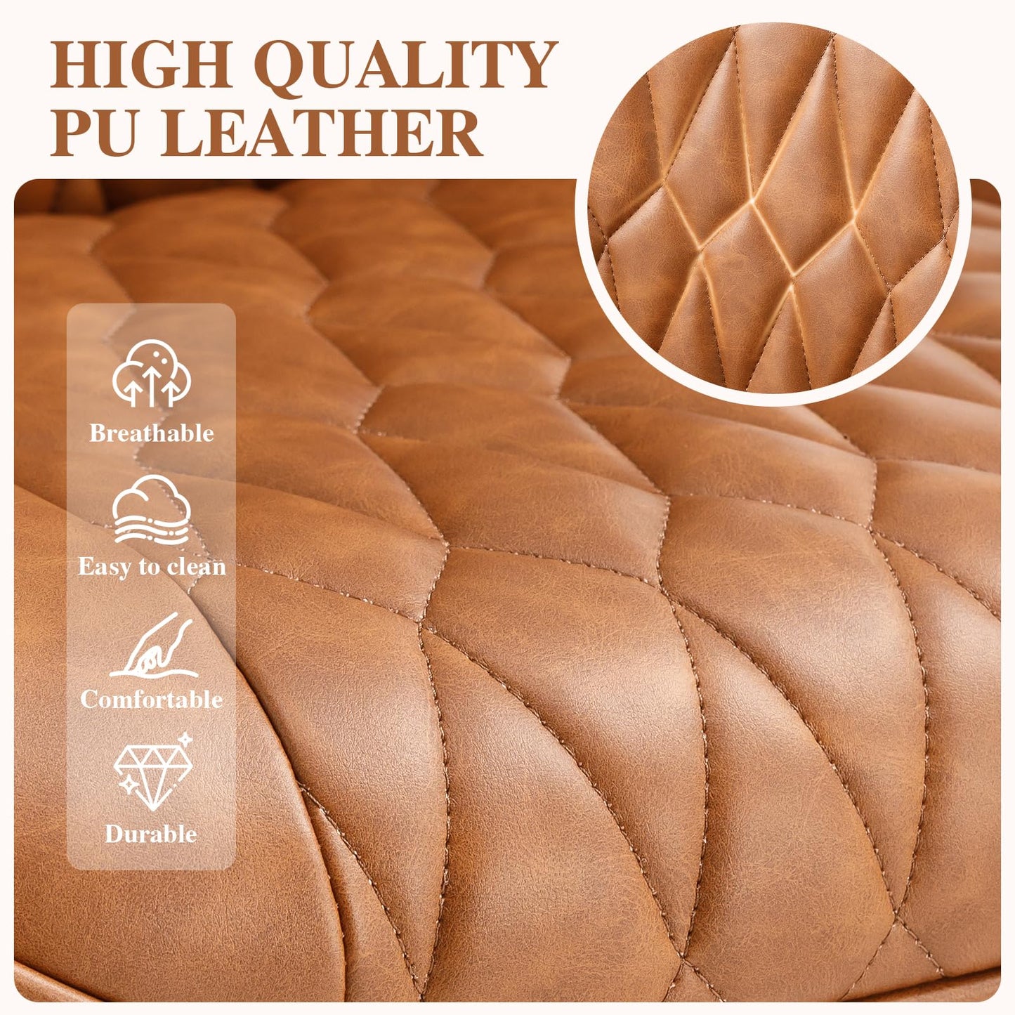 Home Office Desk Chair Mid-Century Modern Faux Leather Chair with Lumbar Support, Mid Back Ergonomic Computer Chair Swivel Rolling Executive Armchair