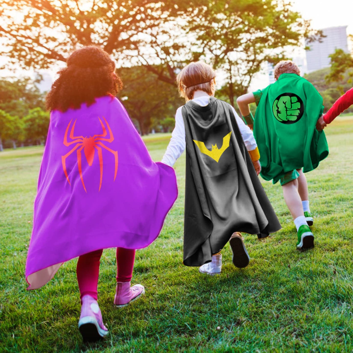 Mizzuco Dress Up Capes for Kids Superhero Cloak with Mask and Waistband Halloween Costumes and Party Dress up(Rose White)