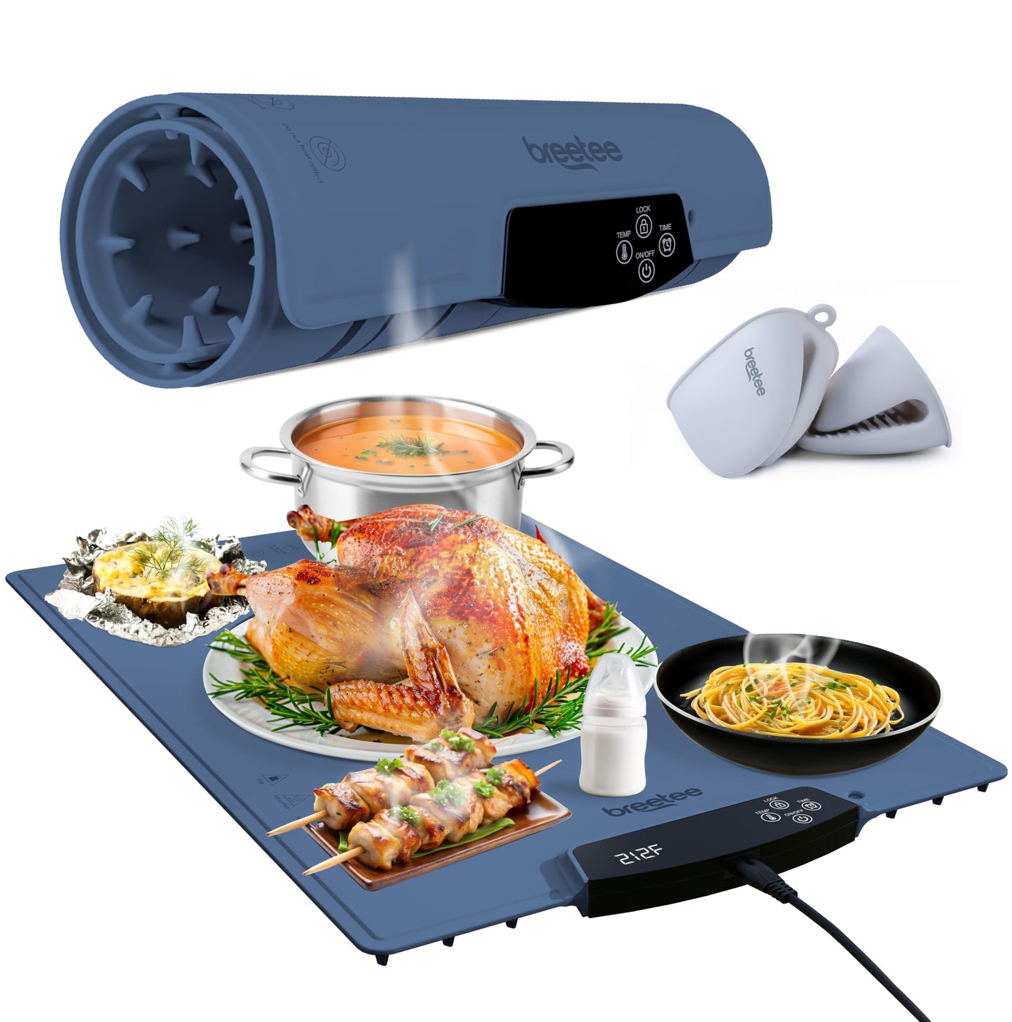 BREETEE Electric Food Warming Mat – Silicone Heating Mat for Food with 9 Temp Levels – Portable Roll Up Warming Mat for Food – Versatile Warming Tray for Buffet, Parties, Home, RV Kitchen