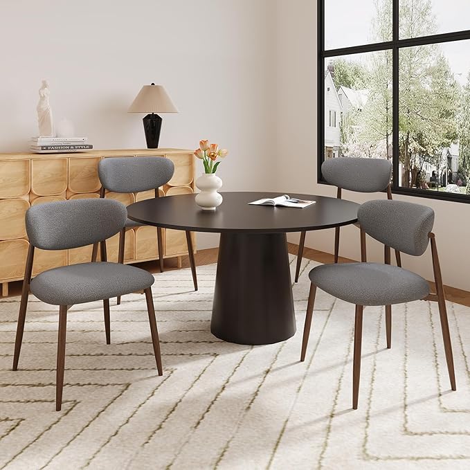 MALOL Dining Chairs Set of 4, Upholstered Dining Room Chairs with Metal Legs and Anti Slip Pads, Curved Back Kitchen Chair for Home and Restaurant Use, Light Grey