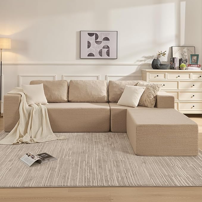 Furnify 40" Single Sofa for Adults, Upholstered Floor Sofa Couch with Pillow, Teddy Boucle Sofa for Bedroom Living Room, No Assembly Required (Teddy Boucle, Camel)