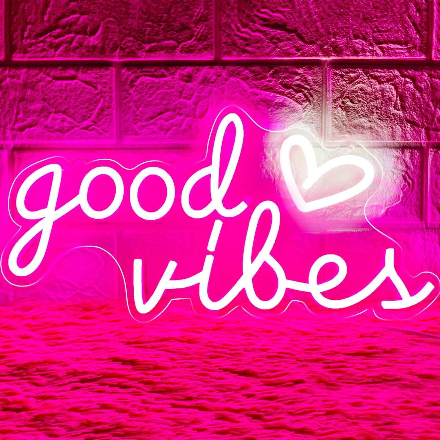 HOHOSIGN Good Vibes Neon Sign for Wall Decor Neon Lights Sign, 16"x8" Heart and Good Vibes LED Signs for Bedroom Wall, USB Operated Pink Goodvibes LED Neon Lights Signs for Game Room Christmas Decor