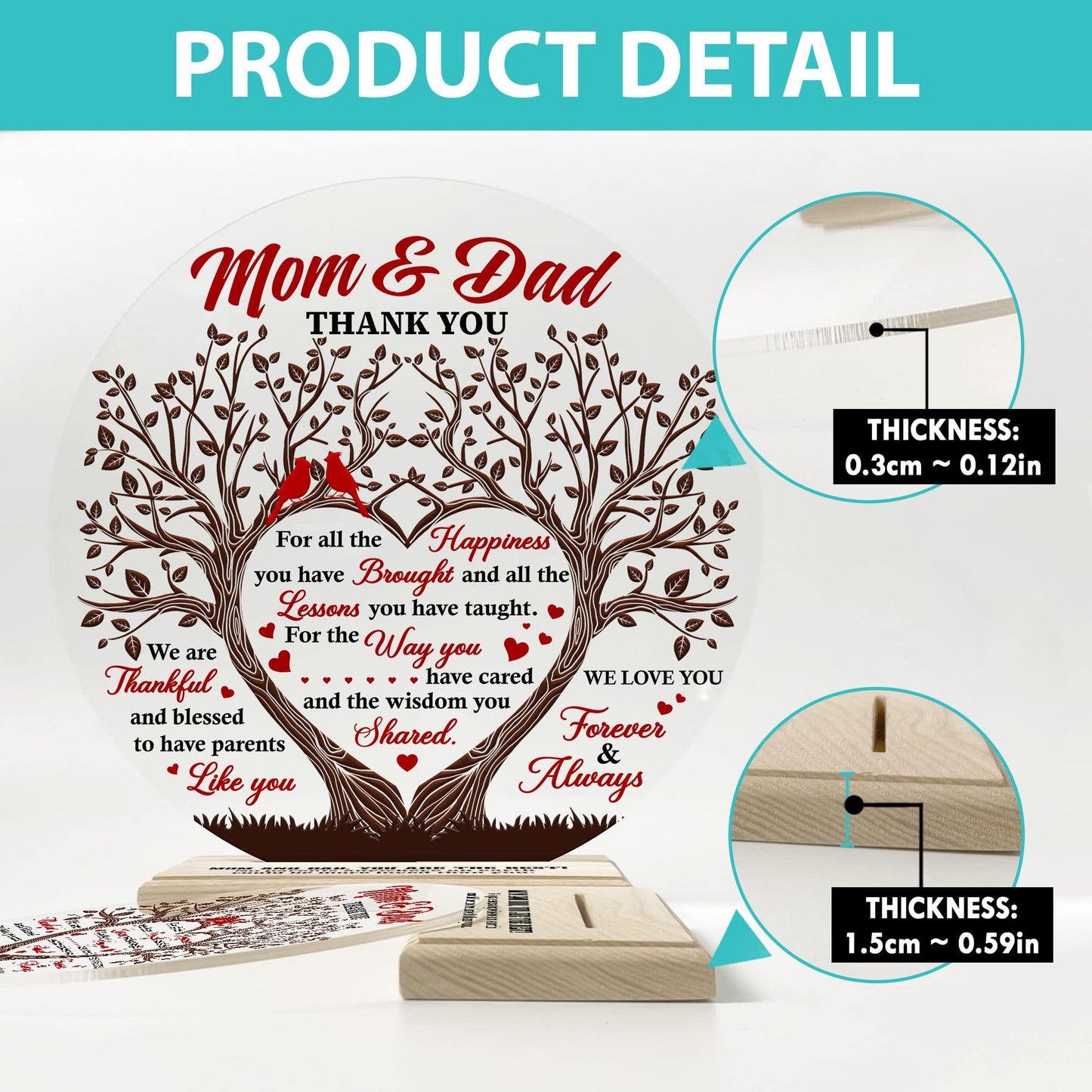 CEZII Mom & Dad Gift from Daughter Son, To My Parents Round Acrylic Plaque w Stand, Thank You Mom Dad Keepsake, Grateful Gift for Parents Mother-in-law, Bonus Mom Stepdad Present, Gift for Anniversary
