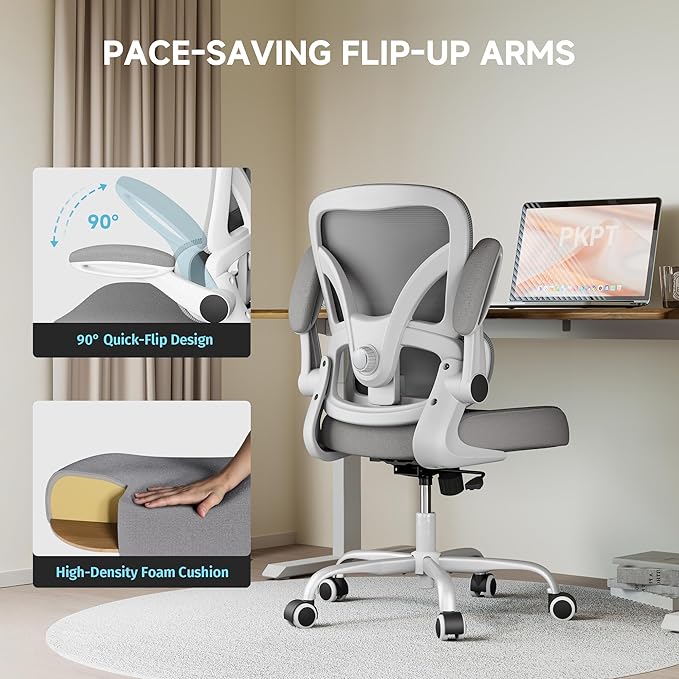 PKPT Mesh Office Chair, 330LBS Ergonomic Desk Chair with Adjustable Lumbar Support, Executive Computer Chairs for Home Office, White and Gray