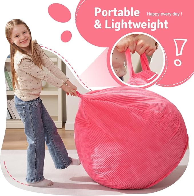 Homguava 2FT Bean Bag Chair,Teardrop Bean Bags Small Beanbag Chair with Memory Foam Filled and Ultra Soft Corduroy Cover for Living Room, Bedroom (Pink)