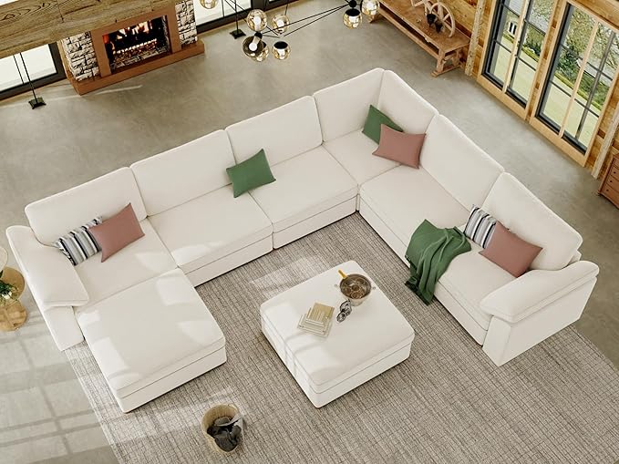 EASE MOOSE Oversized Sectional Modular Sofa，Comfty U Shape Sectional FSC Certified Modern Deep Seat Couch,White Modular Cloud Couch