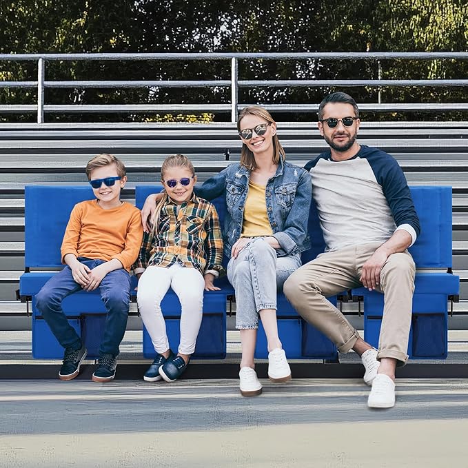 Aliphon Stadium Seat for Bleachers with Back Support and Cushion, Bleacher Seats with Shoulder Strap and Cup Holder, Padded Portable Folding Comfort Stadium Chair, for Sports Events, Blue (2pcs)