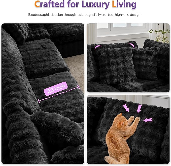 TYBOATLE 135’’ Boneless Slow-Rebound Memory Foam Couch, Cloud Sectional Couches for Living Room w/Upgraded Fabric, Deep Seat Comfy Fluffy U Shaped Modular Sectional Sofa w/Chaise