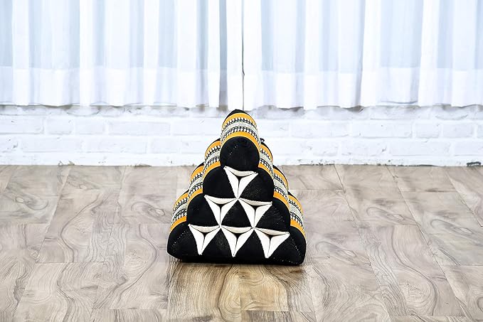 Leewadee Triangle Cushion – Comfortable Backrest for TV or Reading, Incline Pillow for Relaxing Made of Kapok, 20 x 13 x 13 inches, Black Orange