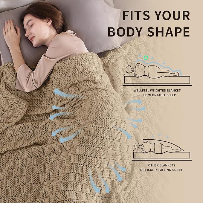 Knitted Weighted Blanket for Adult, No Beads Heavy Blanket 48” x 72'' 12lbs, Breathable Chunky Knit Blanket, Cooling Weighted Blanket for Hot Sleepers, Christmas Home Decor (Camel)