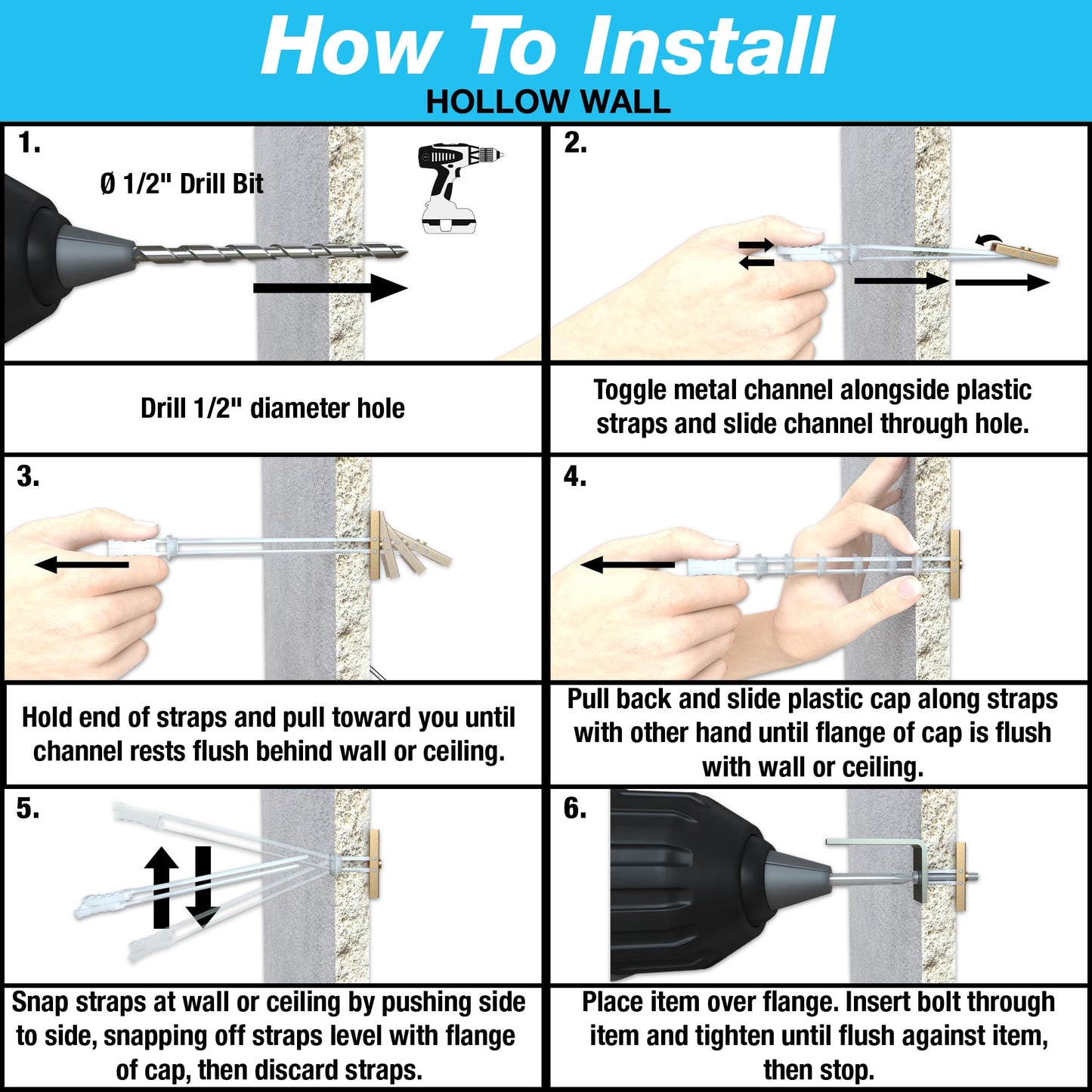 TOGGLER SNAPTOGGLE Heavy-Duty Drywall Toggle Bolt – 3/16"-24 UNC Zinc-Plated Anchor for Hollow Walls, Plaster & Tile – Holds 238 lbs in 1/2" Drywall, Easy Install – 50 Pack (W/O Bolts)
