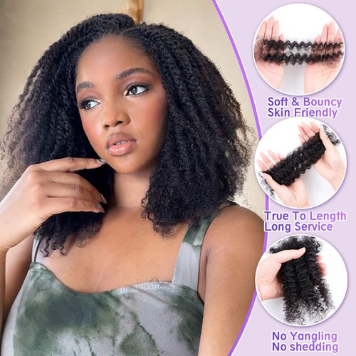 Afro Kinkys Bulk Human Hair 12Inch 30g/pack 100% Natural Black Human Hair For Making Micro Locs, Twists, Braids, Dreadlocks Extensions, Locs Repair, Crochet Braiding Hair（12 Inch，Pack/4）