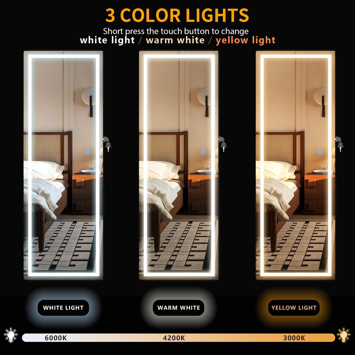LVSOMT LED Mirror Jewelry Cabinet Door Hanging, Wall Mounted Jewelry Mirror Organizer Full Length, Lockable Jewelry Armoire, Large Capacity, for Small Space Bedroom, Gift for Women, White