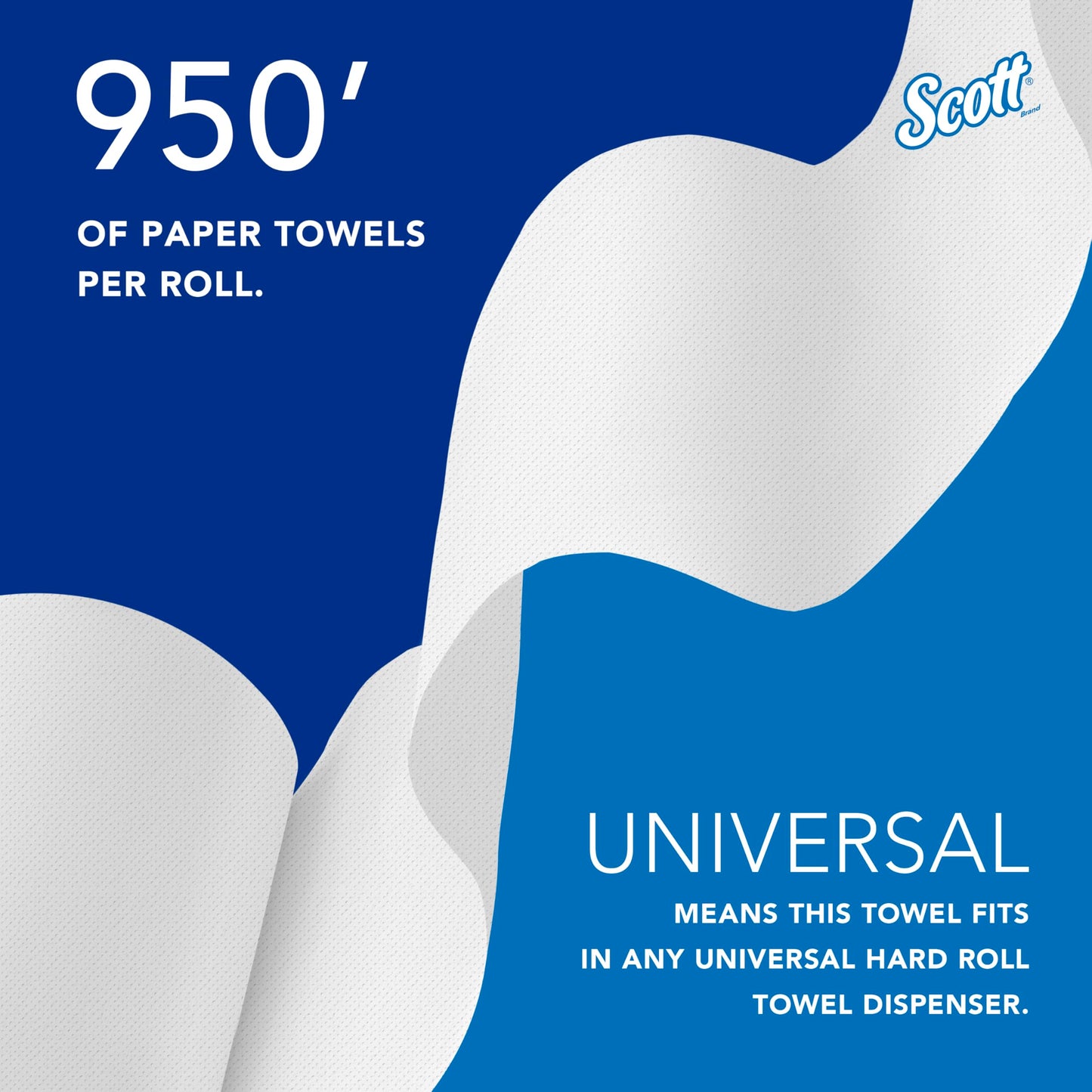 Scott Professional Essential Universal High-Capacity Hard Roll Paper Towels, Bulk (02000), Hardwound 1.75" Core, White, Compact for Easy Storage (6 Rolls at 950' Each, 5,700'/Case)