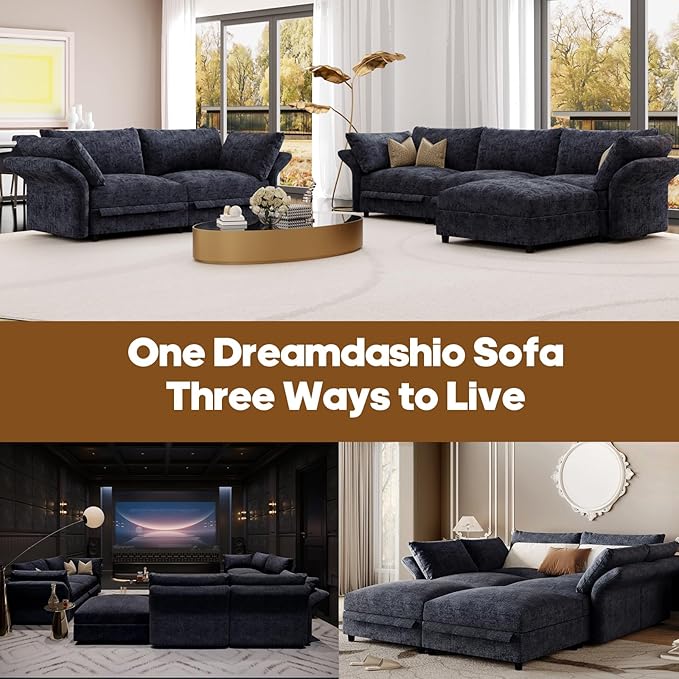 DreamDashio 226" Oversized Modular Sectional Sofa with Deep & Storage Seat, Large U Shaped Sectional Couch for Living Room with Versatile Armrest, High Backrest, 14 Seater, Dark Grey Chenille