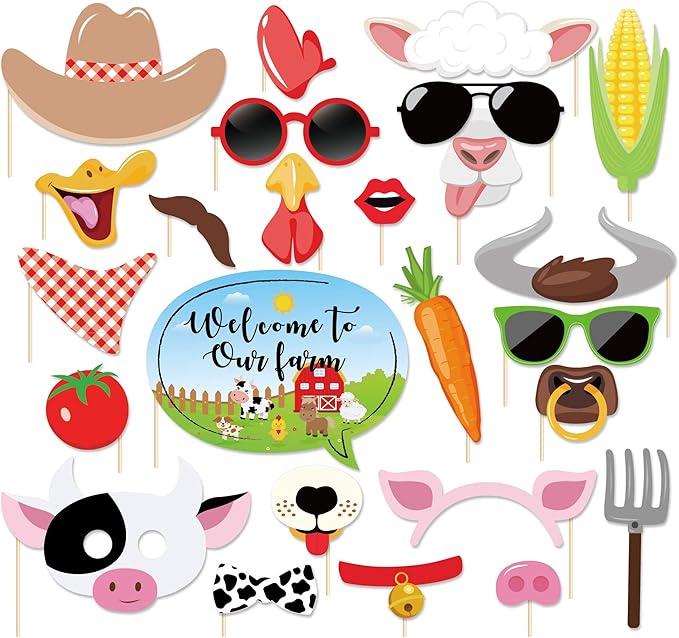 CC HOME Farm Animal Photo Booth Props,Farm Animal Wedding Bridal Shower Birthday Party Supplies Baby Shower Decorations 25CT