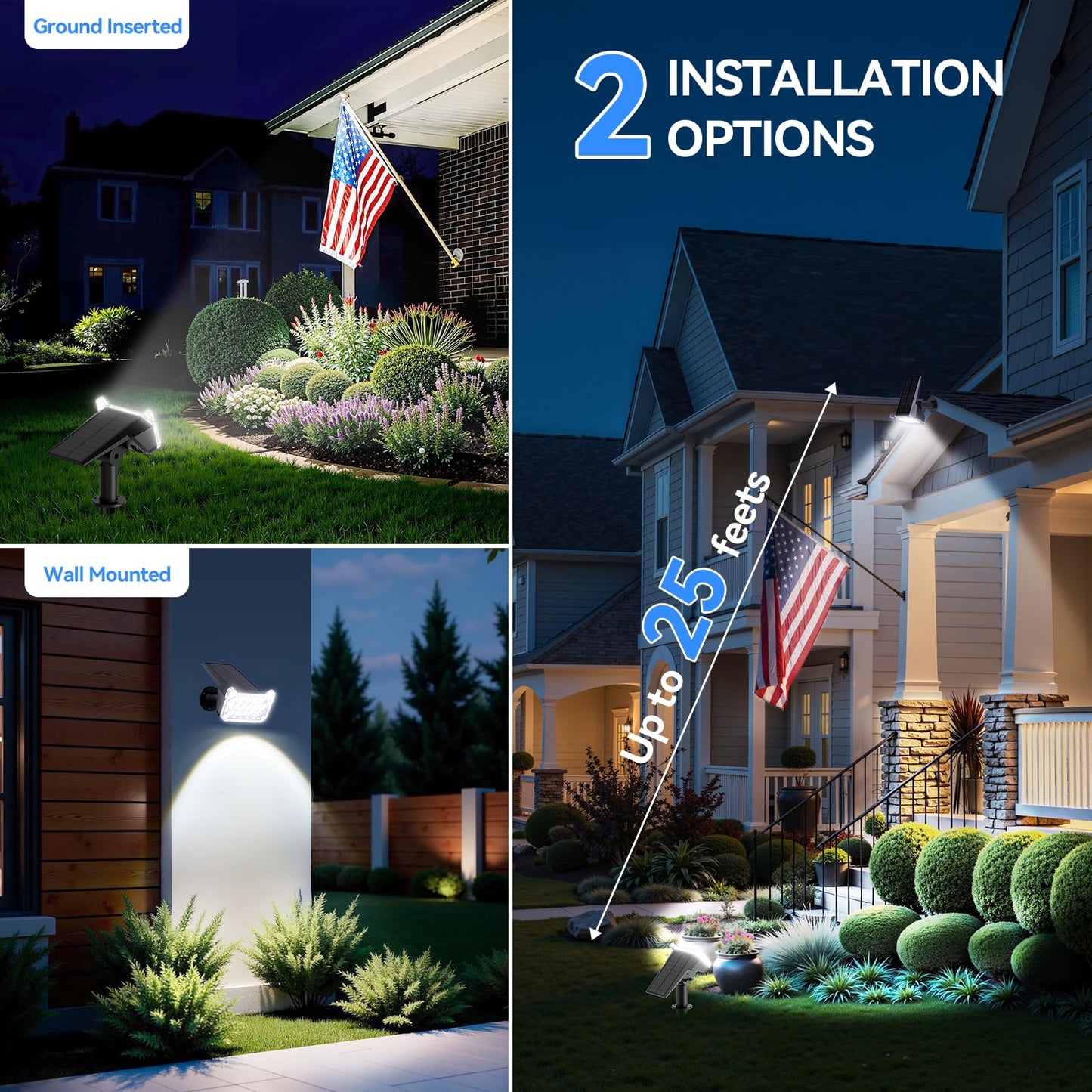 WdtPro Solar Lights Outdoor Waterproof 6 Pack, 1000LM Bright Solar Spot Lights Outdoor with Extra-Large LEDs, 3 Modes Landscape Spotlights, Solar Powered Light for Yard Flag Garden, Cool White