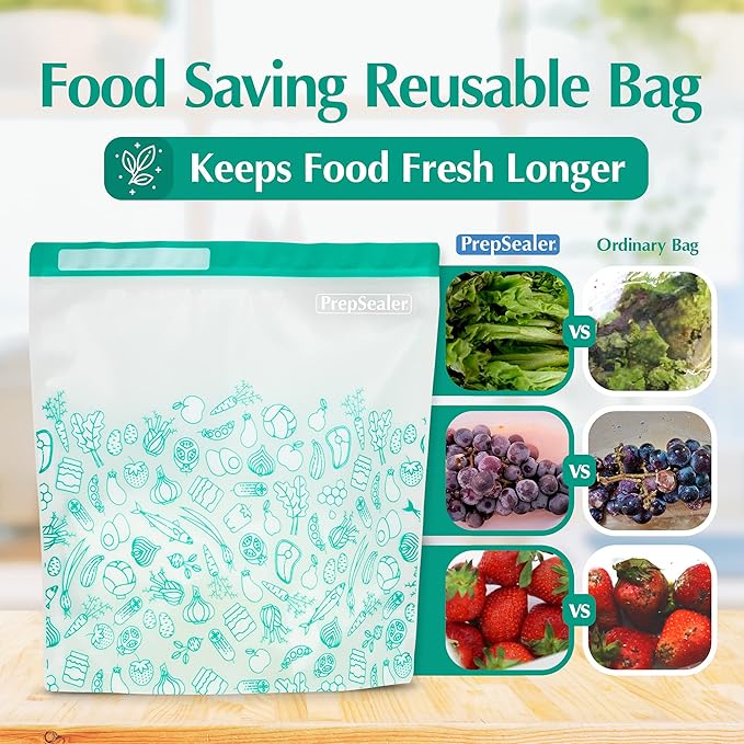 PrepSealer Keep Food Fresh Longer Food Saving Reusable Bag (6 Pieces (Large))