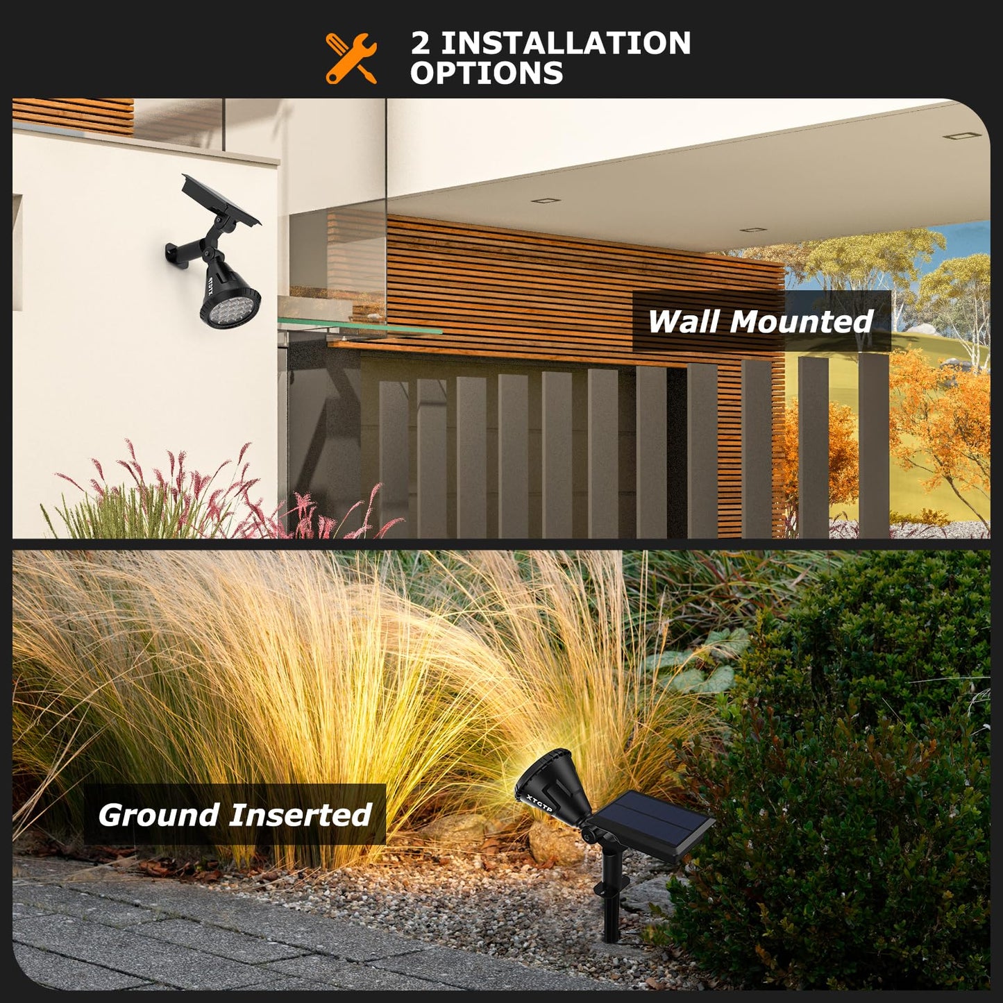 XTGTP Solar Spot Lights - 21 LED Brightness, IP67 Waterproof, 2-in-1 Adjustable Solar Power Outdoor Lights for Fence, Warm White (6 Pack)