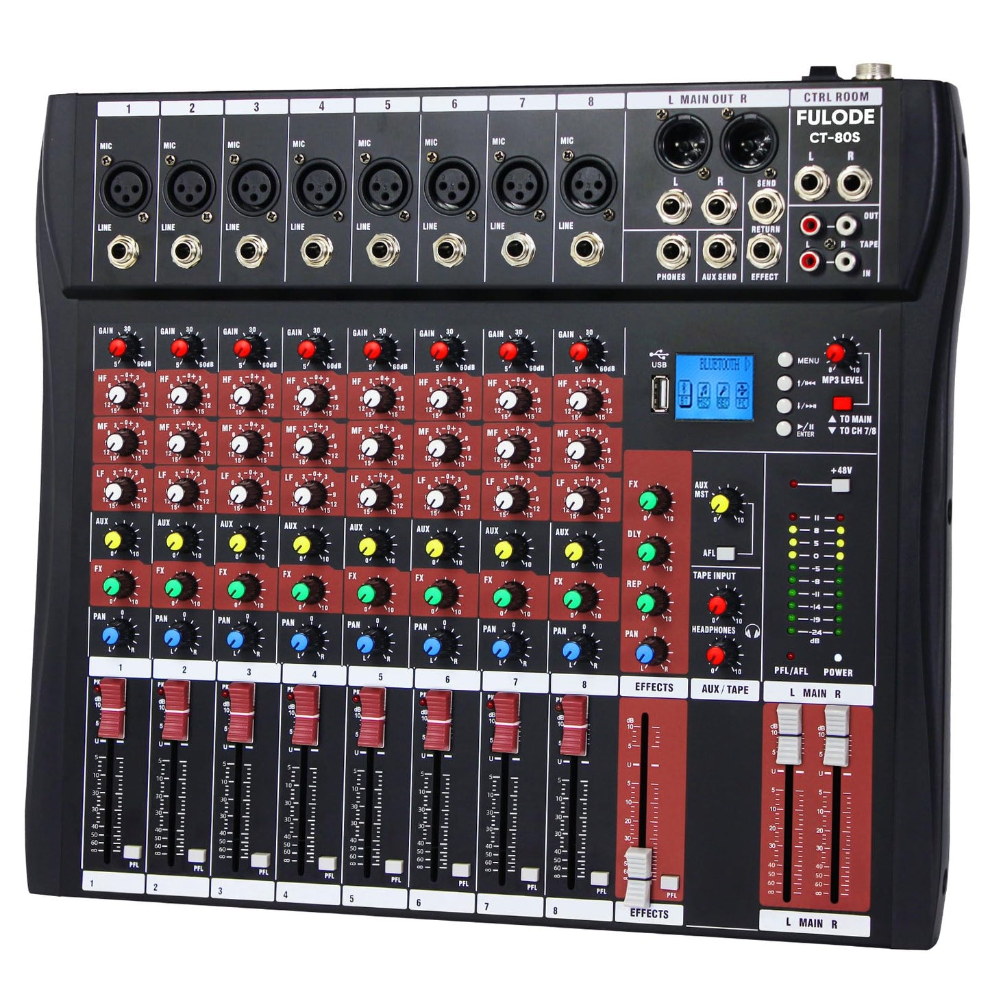 FULUODE Audio Mixer 8 Channel, CT-80S Professional Sound System Mixer Board DJ Mixing Console with Reverb MP3 Player Bluetooth 4