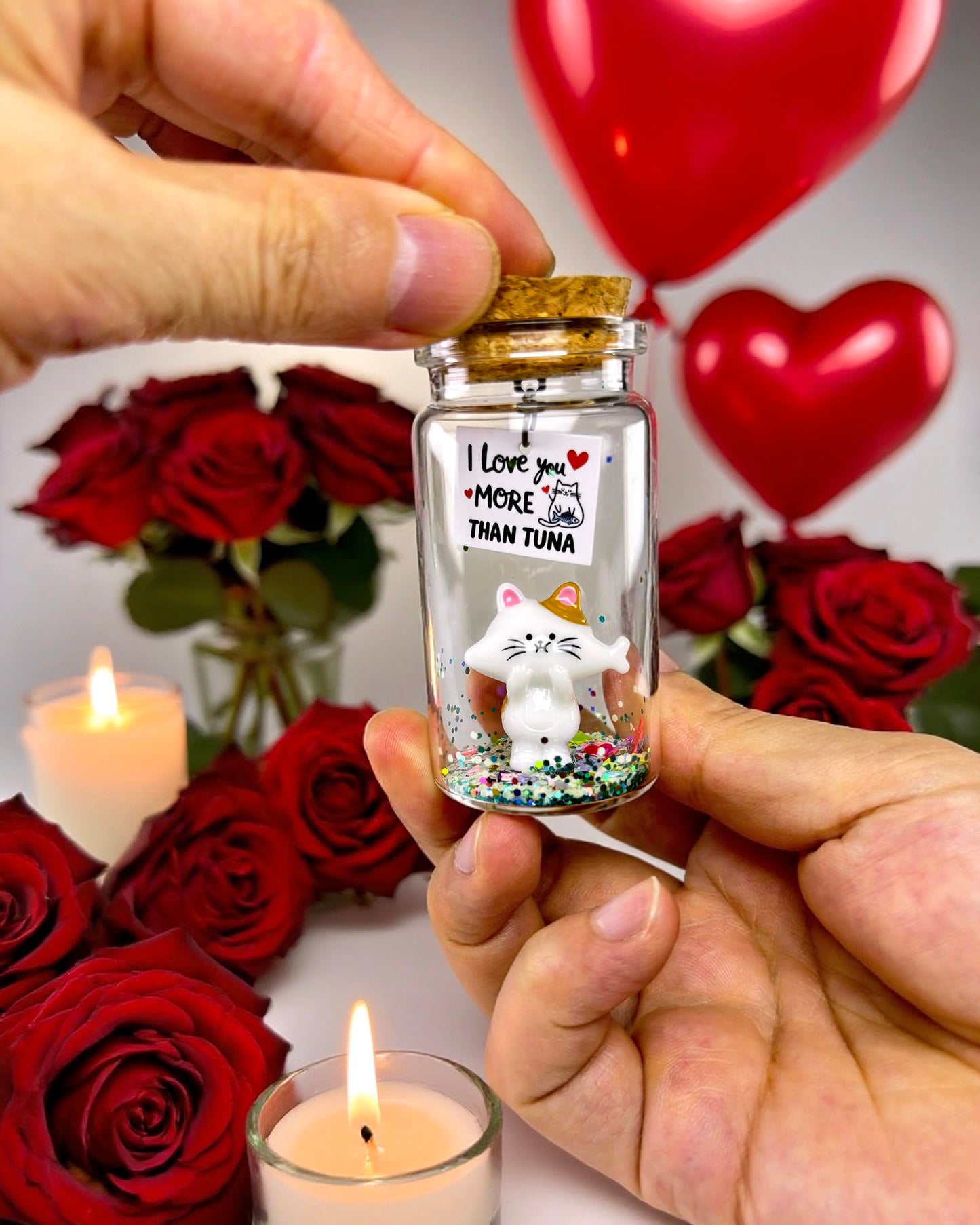 Anniversary I Love You Presents for Him Her, Cute Romantic Message in Glow Bottle Gift to Boyfriend Girlfriend, Funny Valentines Christmas Birthday Gifts Husband Wife (Cat, I Love You More Than Tuna)