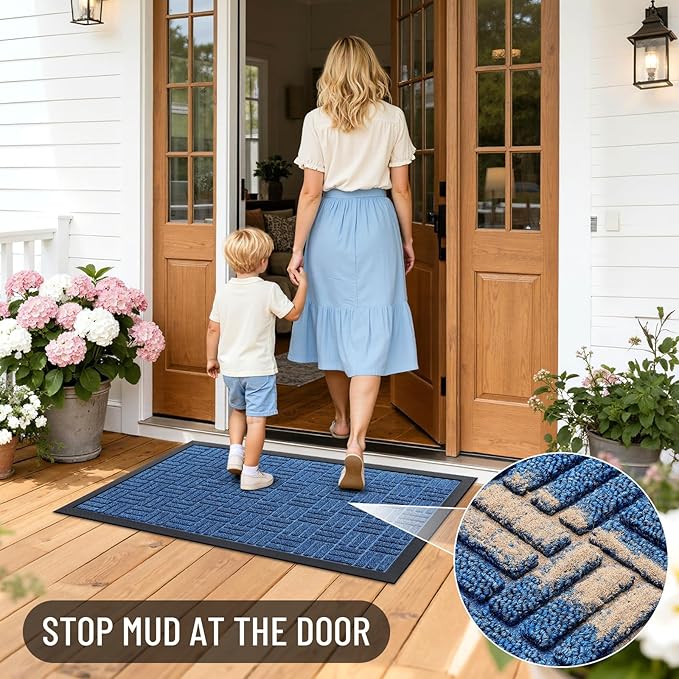 OLANLY Front Door Mat Outside Entrance 71x23, Absorbent, Heavy Duty Sturdy Natural Rubber Doormat Indoor Outdoor, Non-Slip, Stain and Fade Resistant, Low Profile Floor Mat for Entryway, Ocean Blue