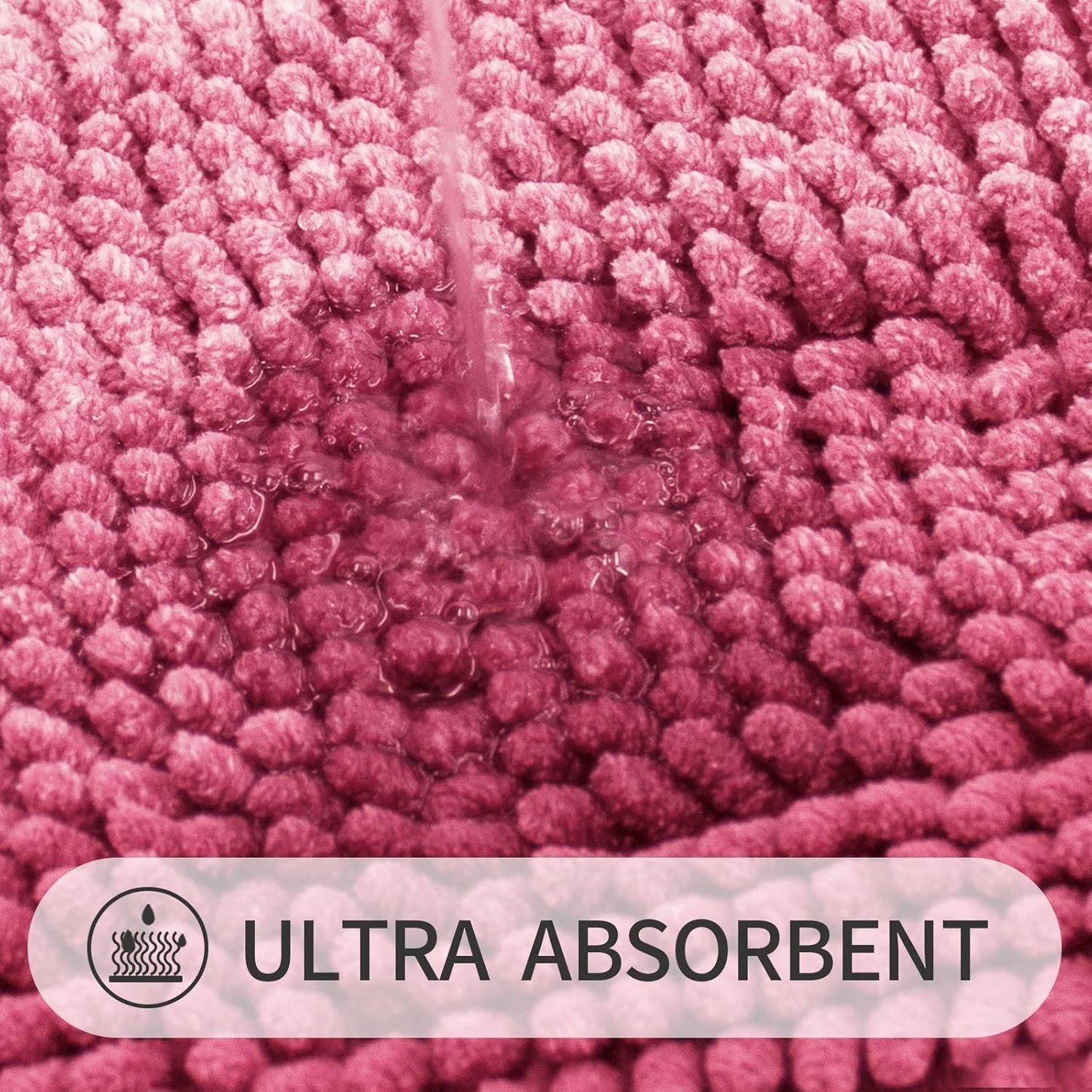 Gibelle Pink Bathroom Rug Set 2 Piece, Chenille Non Slip Bath Mat Set, Absorbent Shower Rug and Bath Room Floor Mats, Quick Dry Bathmat Bathroom Decor Accessories for Tub, 16" x 24"