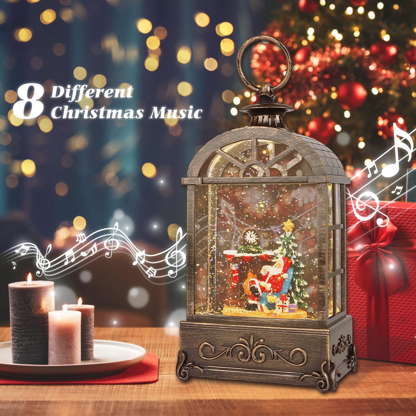 LSISOVO Christmas Snow Globes Lantern,Musical Snow Globe,Christmas Decorations Indoor for Home,Battery Or USB Powered,with 6 Hour Timer,Christmas Lantern for Festival Decoration,Santa Claus