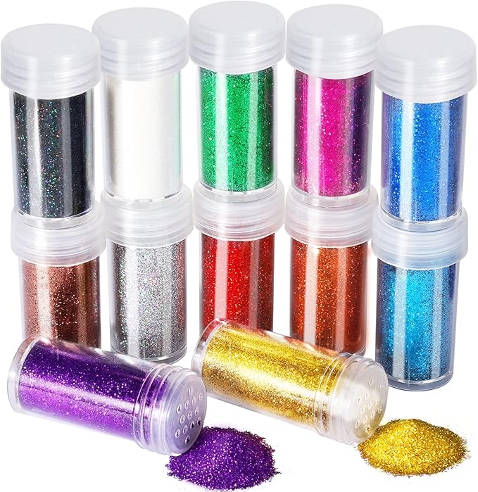 FANDAMEI 12 Pieces Fine Glitter, 12 Colors 10g Glitter Shake Jar Set, Extra Fine Glitter Powder for Arts, Crafts, Paintin...