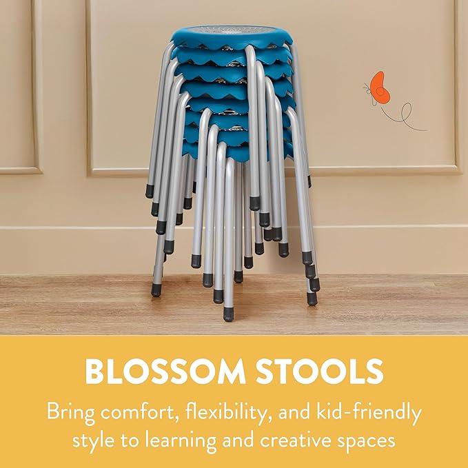 Back2School Express Blossom Stackable Stools, Flexible Seating, Blue, 8-Piece