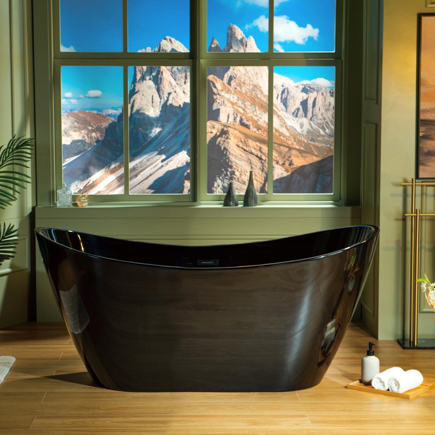 WOODBRIDGE 59" L x 28-3/4" W Freestanding Contemporary Soaking Bathtub with Matte Black Drain & Overflow, Black, B8811-MB