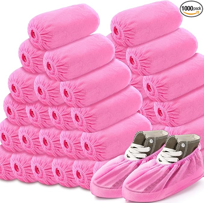 Vabean 1000 Pcs Disposable Shoe Covers Boot Cover Waterproof Nonslip Shoe Protector Covers for Indoor Carpet Floor Workplace Protection, One Size Fit Most(Pink)