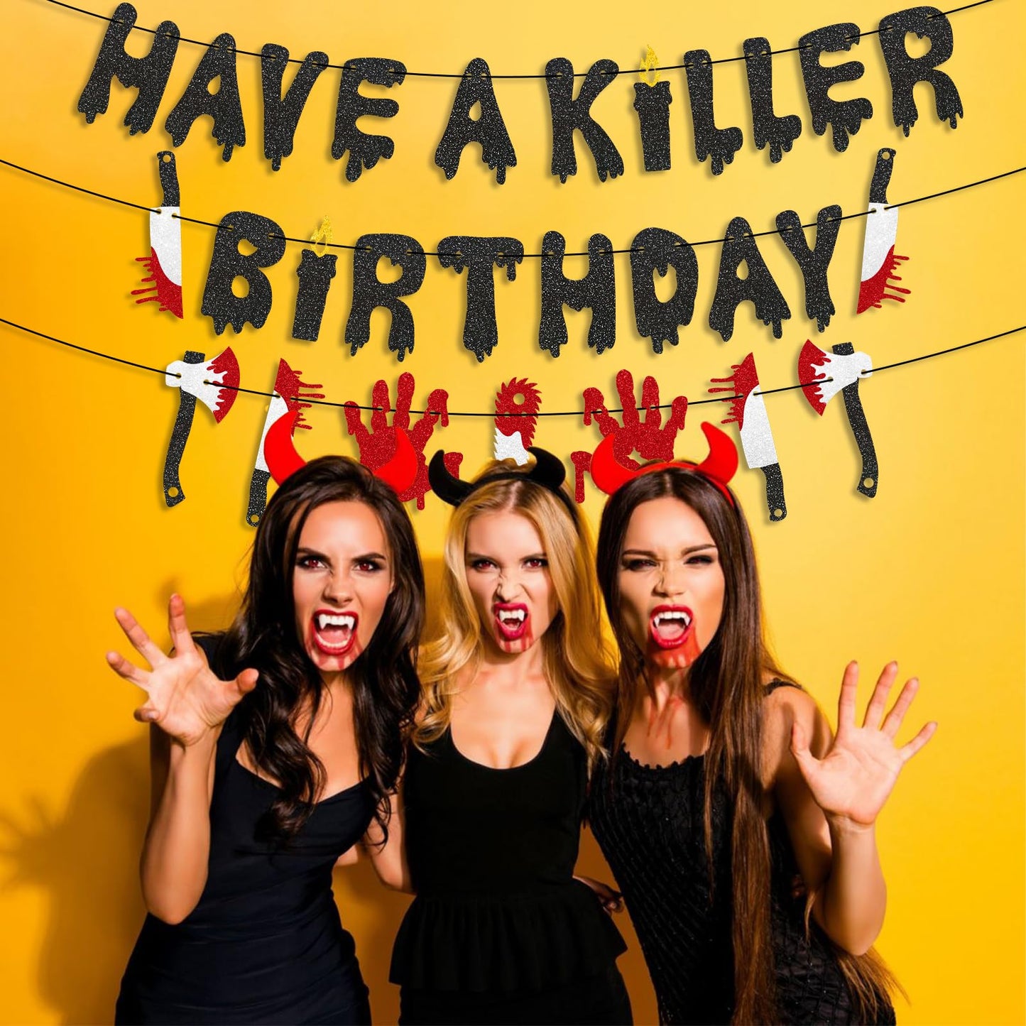 Stcomart Pre-Strung 6ft Glitter Have a Killer Birthday Halloween Banner for Birthday Party Decorations, Scary Bloody Halloween Decorations, Black