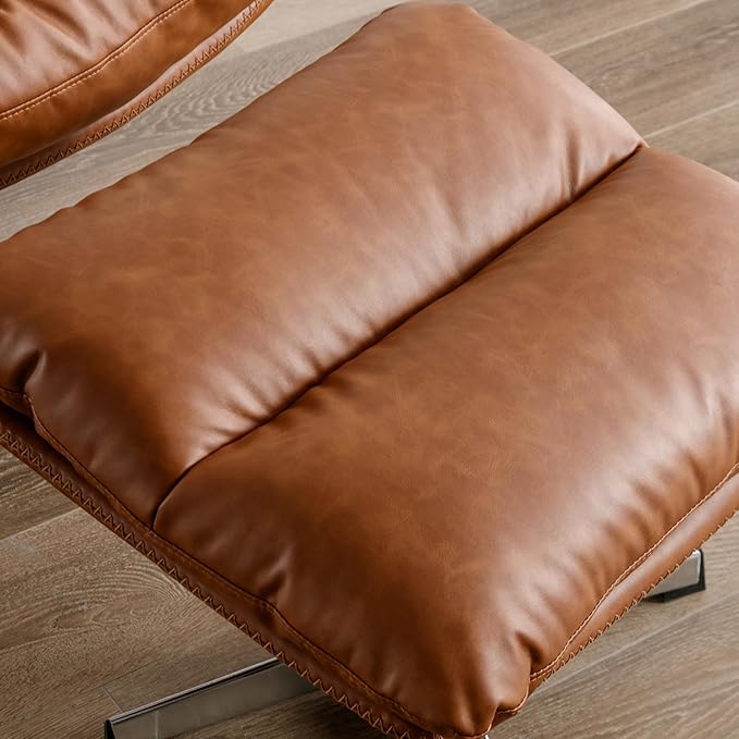 BESTANO Swivel Accent Chair with Ottoman, Mid Century Modern Faux Leather Lounge Chair with footrest, Comfy Oversized Armchair with 360 Degree Metal Base for Living Room/Bedroom, Brown