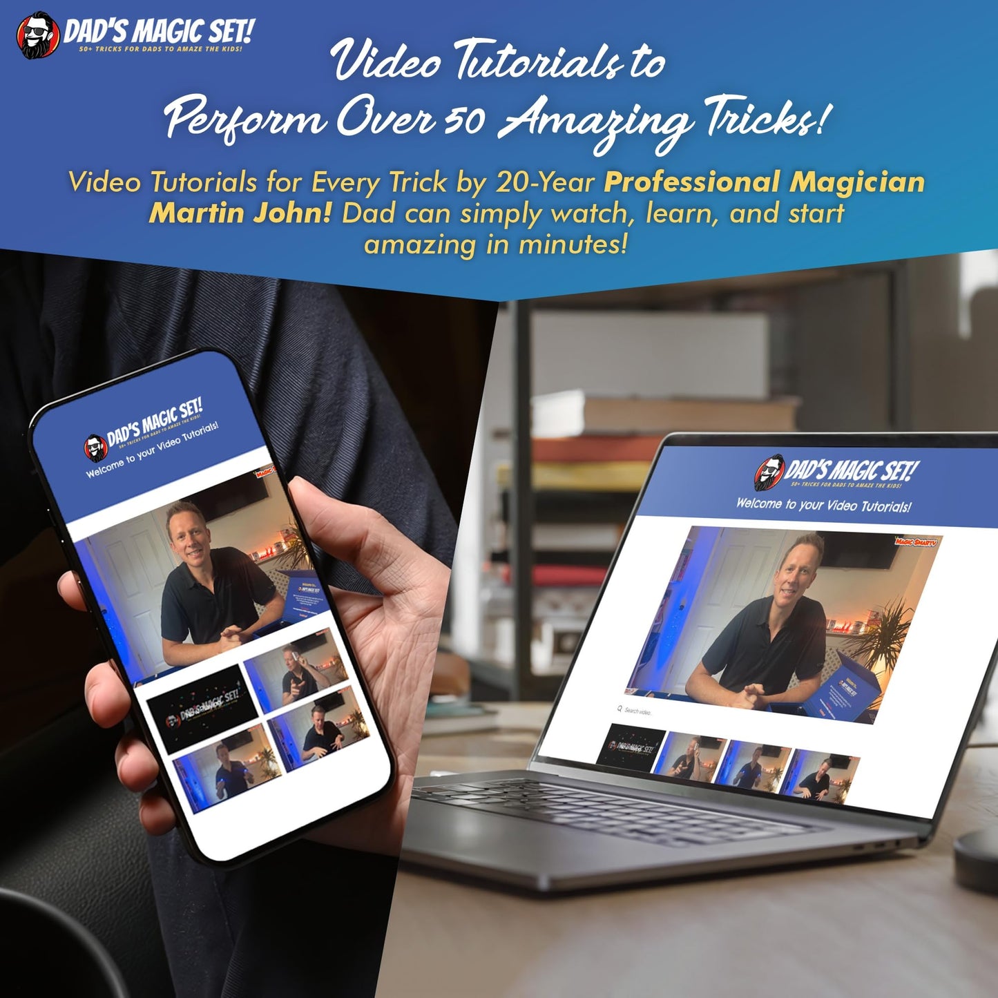 Dad’s Magic Set – 50 Awesome Tricks for Dad to Amaze The Family – Video Tutorials Included - Taught by 20-Year Pro Magician Martin John - A Great Fun Dad Gift