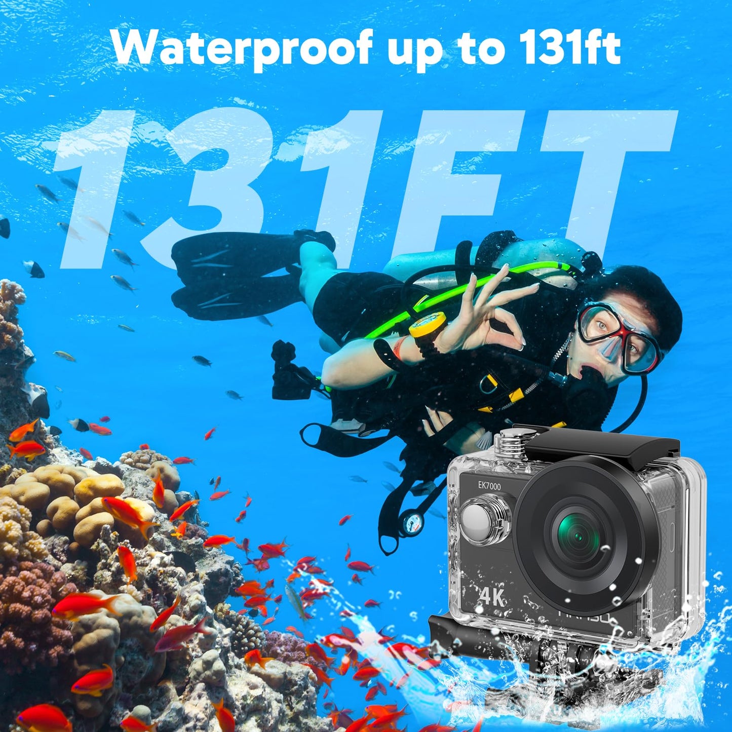 Akaso Ek7000 4K30Fps Action Camera With 64Gb Microsdxc U3 Memory Card Accessories Kit Bundle Ultra Hd 131Ft Waterproof Underwate