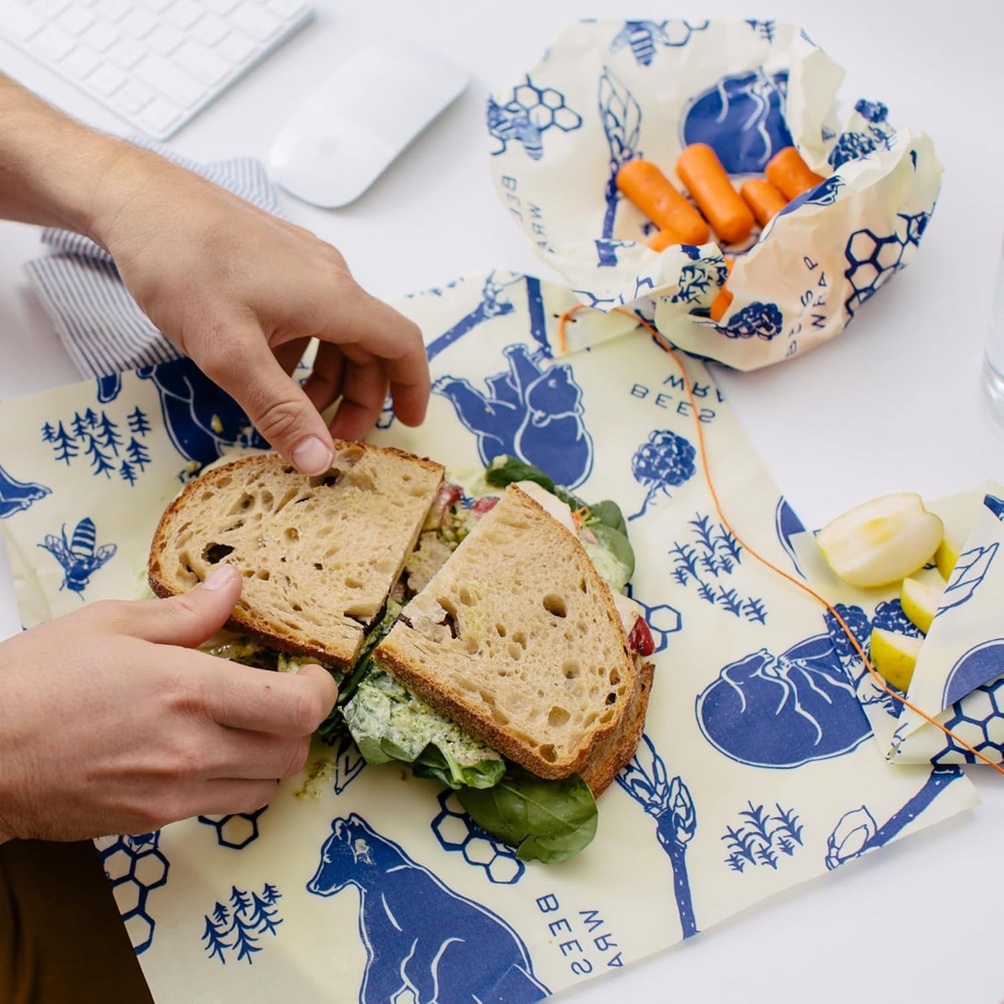 Bee's Wrap Beeswax Wraps for Food - Bees + Bears 3 Pack (2M 1 Sandwich) Made in USA Reusable & Organic Food Wraps, Sandwich Wrap - Eco-Friendly Alternative to Aluminum Foil & Plastic Wrap