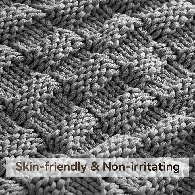 Knitted Weighted Blanket for Adult, No Beads Heavy Blanket 50” x 60'' 5lbs, Breathable Chunky Knit Blanket, Cooling Weighted Blanket for Hot Sleepers, Christmas Home Decor (Light Grey)
