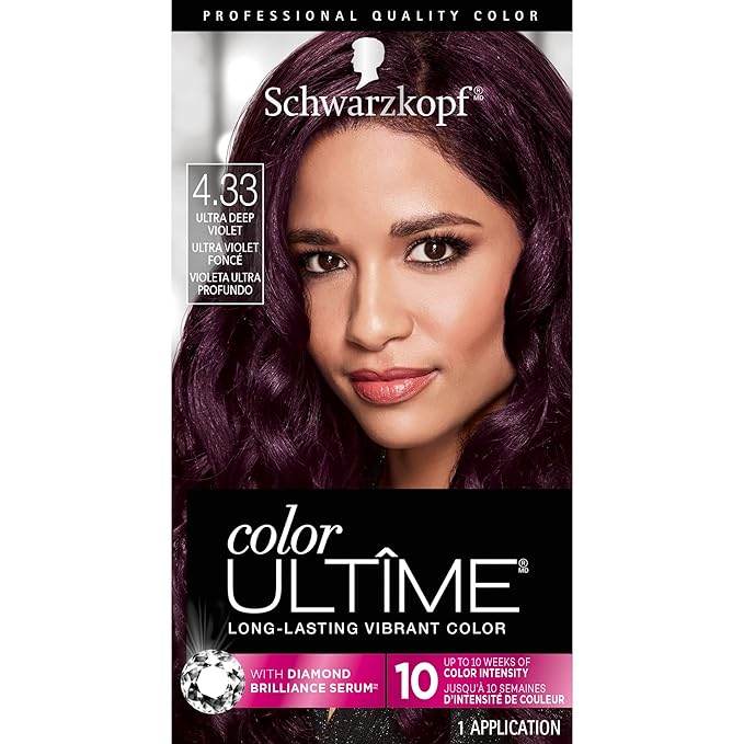 Schwarzkopf Color Ultime 4.3 Ultra Deep Violet Hair Dye, Permanent Intense Violet with Diamond Brilliance, Fade-Resistant, Covers Grays, All Hair Textures