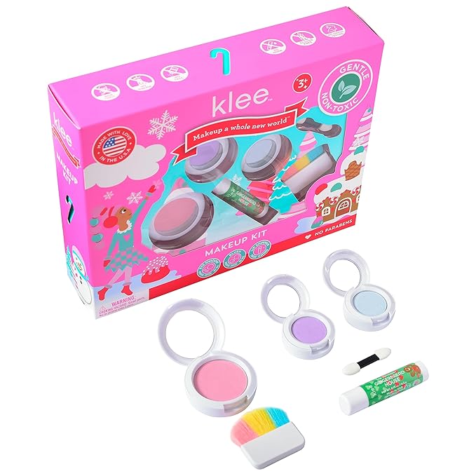 Klee Naturals Holiday Makeup Kit. Gentle and Non-Toxic. Perfect for Kids and Tweens. Made in USA. (Snazzy Santa)