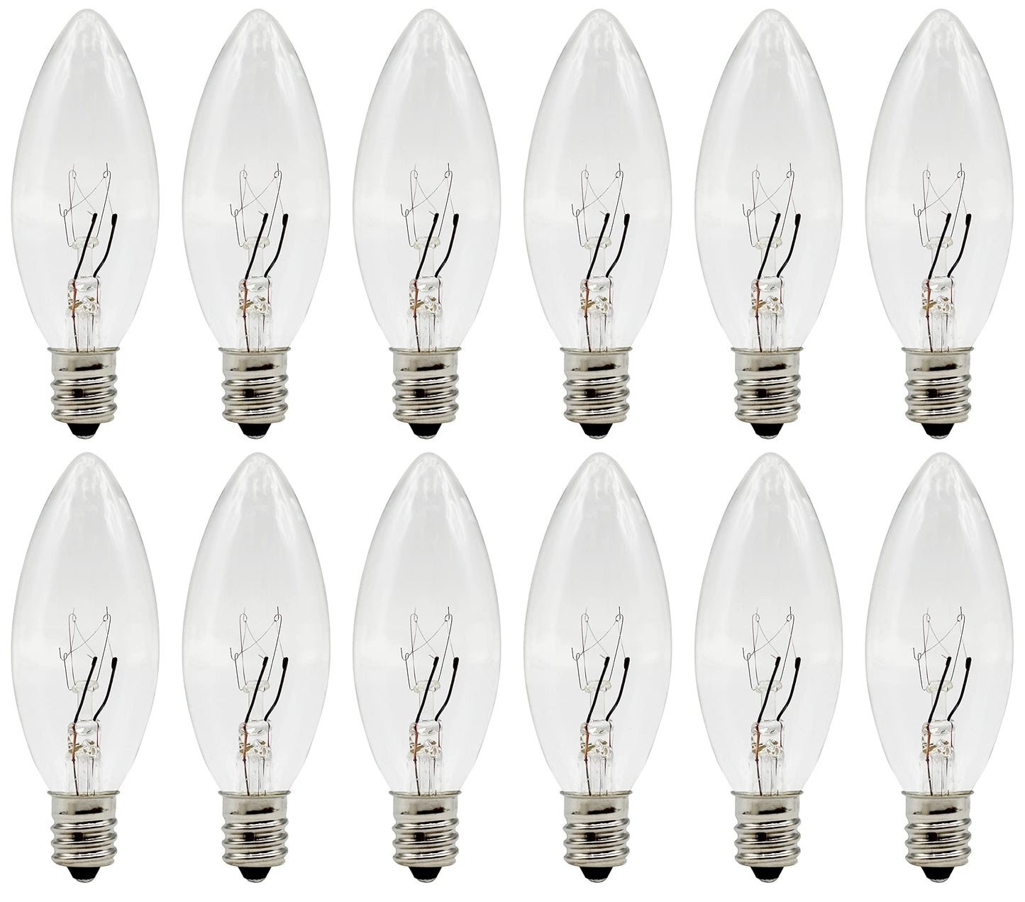 Creative Hobbies® Replacement Light Bulbs for Electric Candle Lamps, Window Candles, & Chandeliers - 7W Candelabra E12 Clear Incandescent C26 Torpedo 120V Steady Burning – 12 Pack