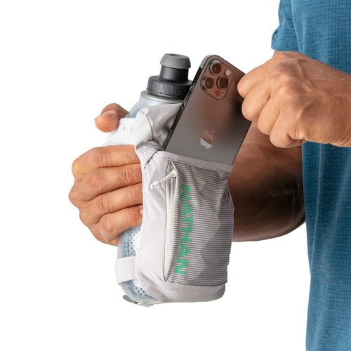 Nathan Running Handheld Quick Squeeze Water Bottle. No-Grip Adjustable Hand Strap. 12oz / 18oz / Insulated. Reflective Hydration Water Bottle.