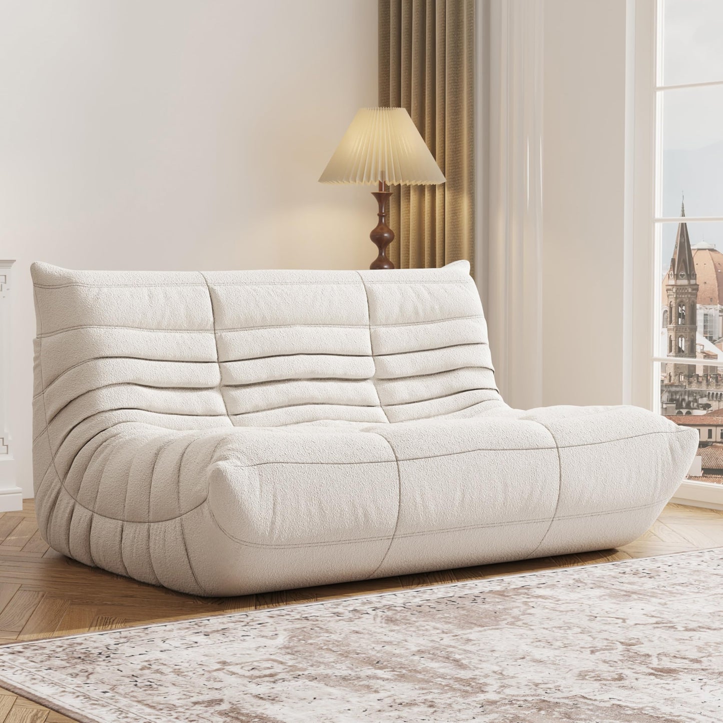 Bean Bag Chair, Fireside Chair, Large Bean Bag Chair for Adults, Bean Bag Chairs for Teens with High-Resilience Foam, Non-Slip Base Floor Lounge Sofa,Living Room (Beige, Loveseat)
