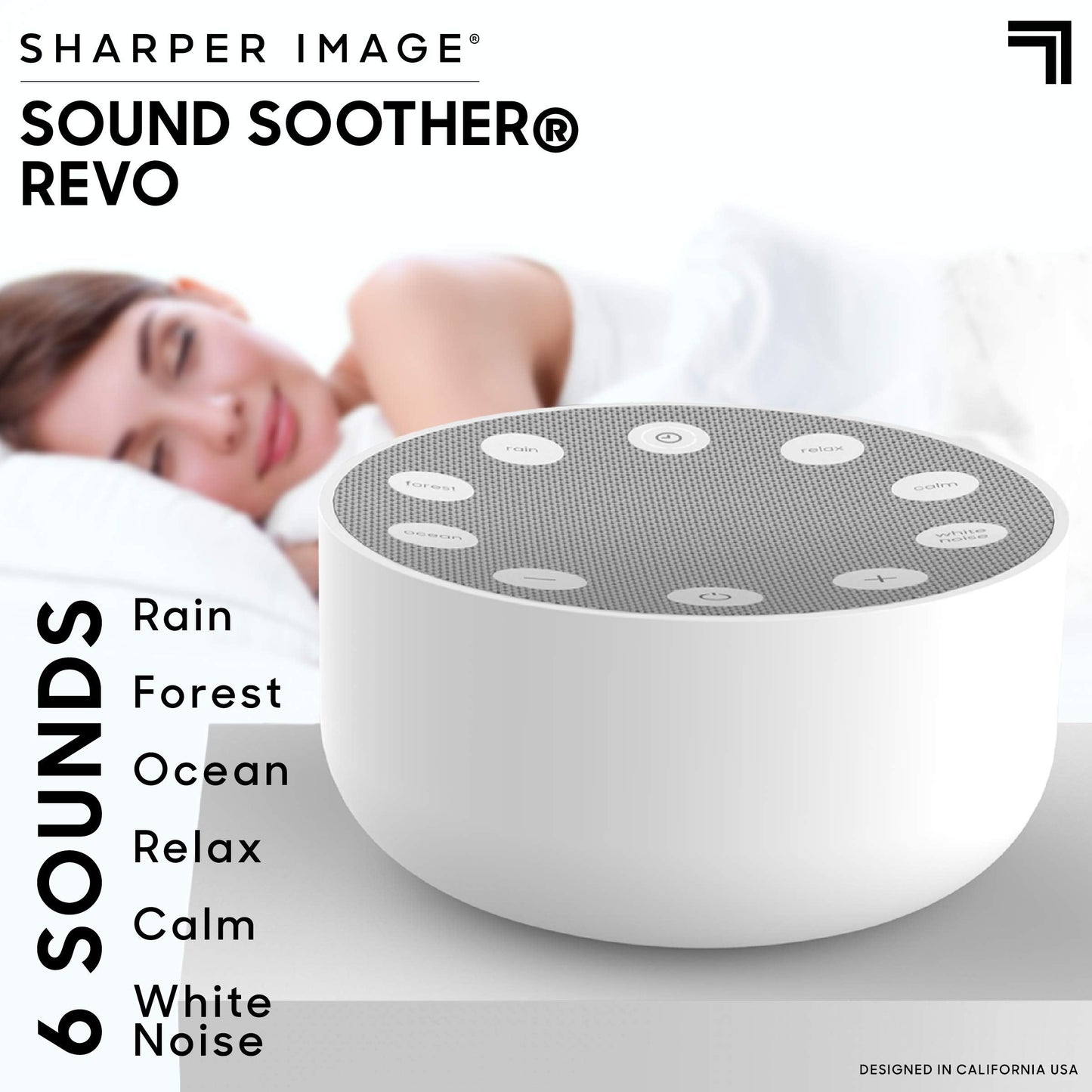 Sharper Image White Noise Sound Machine, Sleep Sounds to Support Restful Sleep, Meditation & Relaxation Naps, 6 Soothing Nature Soundscapes for Baby, Kids & Adults, Portable for Home & Travel